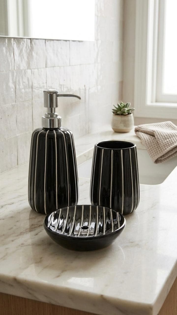 Black Stripe Bathroom Set
