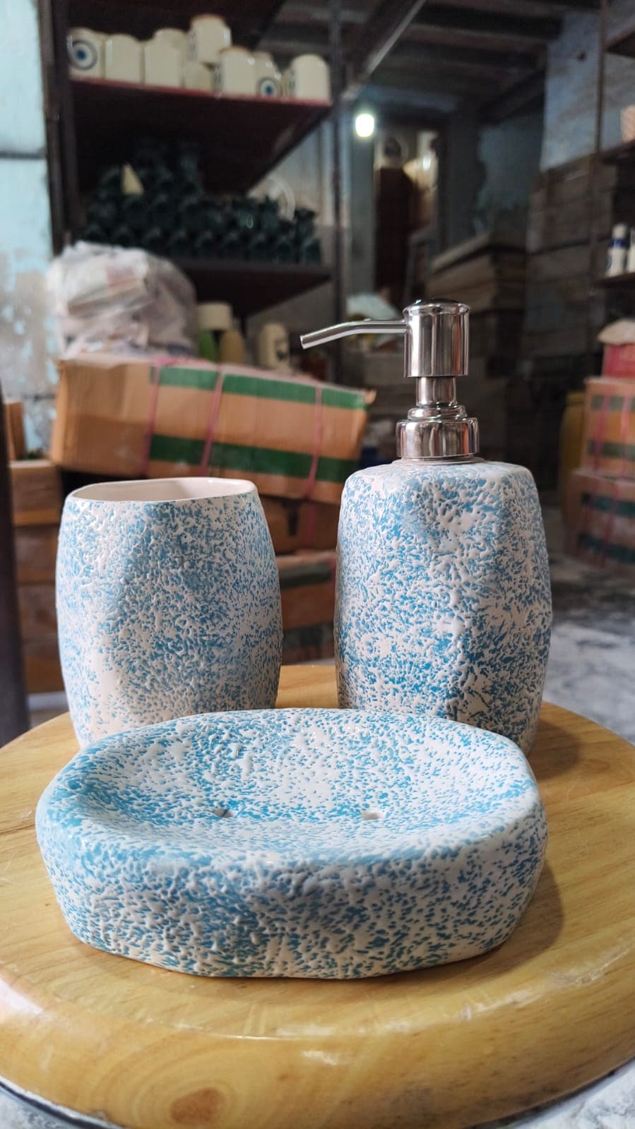 Blue Speckle Bathroom Set