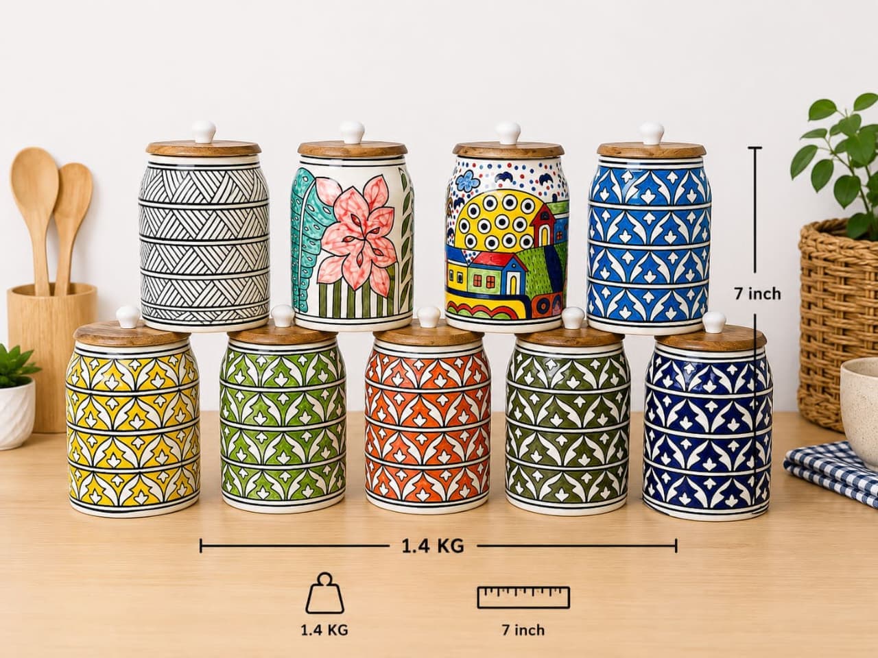 Multicolor Hand-Painted Storage Jar (Large)