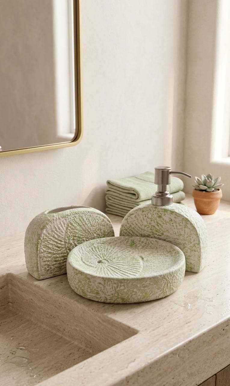 Sage Coral Bathroom Set